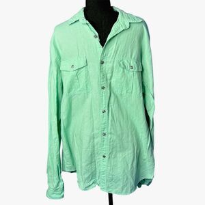Express Mens Mint Green Long Sleeve Button Down Sz L Linen Cotton Pastel Spring